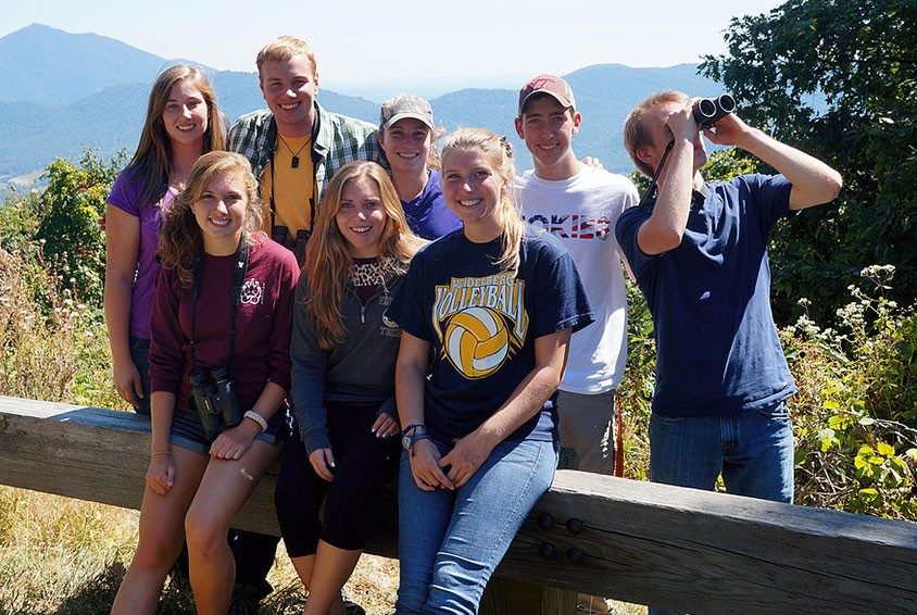 Members of the Virginia Tech Student Chapter of the Wildlife Society bird watching 
